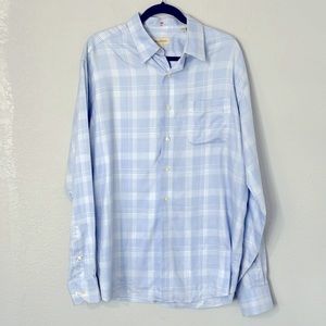 Tommy Bahama Blue White Plaid Long Sleeve Button Front Shirt.